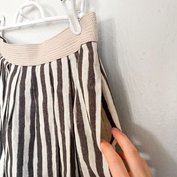 LOFT 100% Linen Knee Length Stripe A-line Skirt Women’s 2 Cream Black Pockets - Picture 4 of 8